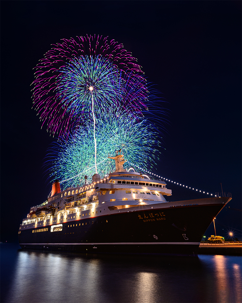 The passenger ship Nippon Maru and fireworks